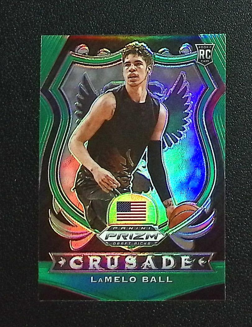 LaMelo Ball Rookie Card Crusade Green Prizm 2020 Prizm Draft Picks #83 Hornets: Panini, Donruss Optic, Donruss Select, Prizm, Mosaic, Contenders, Revolution, Phoenix, NBA Hoops, Rookie NFL Sports Trading Cards, Silver, SP, SSP, Wave Prizms, Numbered Cards, Basketball sports Cards