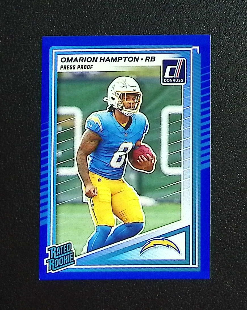 Omarion Hampton Rookie Blue Press Proof 2025 Donruss #303 Los Angeles Chargers: Panini, Donruss Optic, & Donruss Select, Prizm, Mosaic, Contenders, Zenith, Phoenix, Illusions, Absolute, Rookie NFL Sports Trading Cards, SP, SSP, Cards, Football Cards for Sale Near Me, Superbowl & 