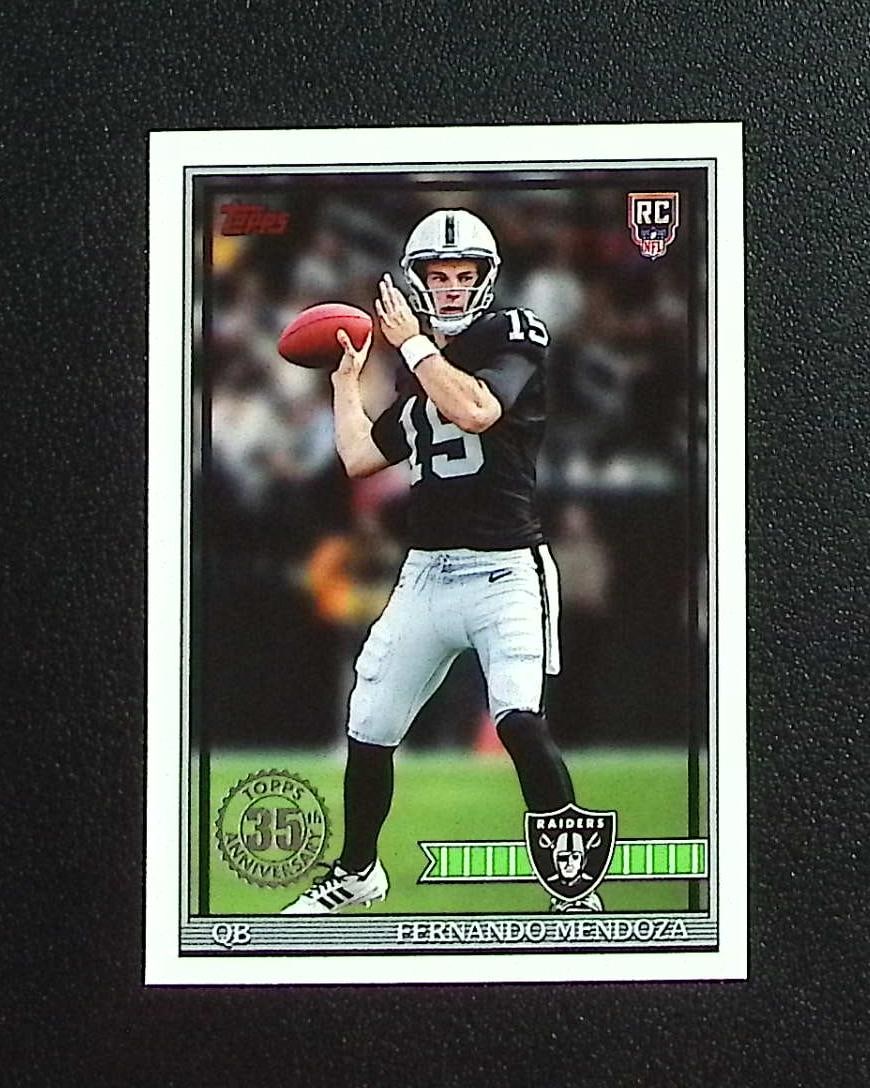 Fernando Mendoza Rookie Card 35th Anniversary 2026 Topps #91TR-1 Las Vegas Raiders: Topps & Bowman Football NFL Trading Sports Cards, Sports Cards for Sale Near Me, Super Bowl & Hall of Fame Player Cards, Resurgence, Composite, SP, SSP, Valuable Auction Memorabilia Lots For Sale On L