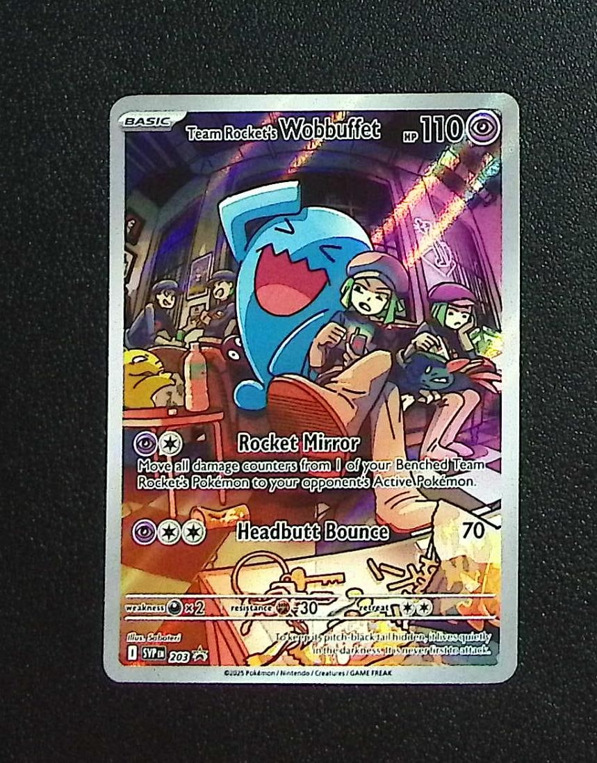 Pokemon Destined Rivals ETB Promo Team Rocket's Wobbuffet #203: Pokemon Trading Card Game Cards, Charizard, Pikachu, Mewtwo, Reverse Holo, Holo Rare, Secret Rare Cards, Full Art Cards, Eevee, Ultra Rare Card, Illustration Rare, Special Illustration Rare SIR