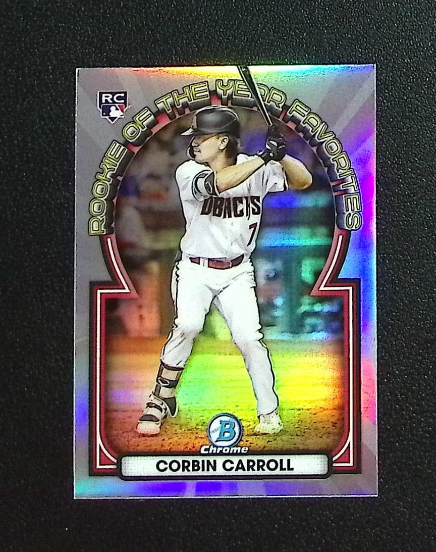 Corbin Carroll Rookie of the Year Favorites 2023 Bowman Chrome #ROYF-1 Diamondbacks: Topps, Bowman, & Fanatics Baseball MLB Trading & Sports Cards, Sports Cards for Sale Near Me, World Series & Hall of Fame Players Memorabilia, Refractors, X-Fractors, Numbered, SP, SSP, Valuable Aucti