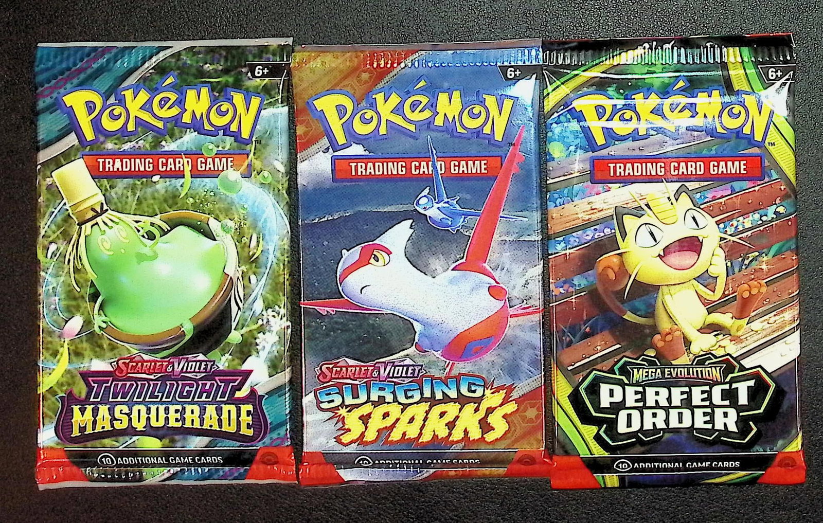 3 COUNT: 1 - Pokemon Perfect Order, 1 - Surging Sparks, & 1 - Twilight Masquerade Booster Packs (1 of 1)
