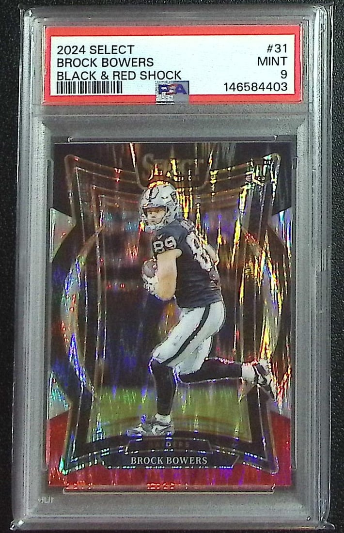 Brock Bowers Rookie Black/Red Shock 2024 Select #31 PSA 9 Las Vegas Raiders: Panini, Donruss Optic, & Donruss Select, Prizm, Mosaic, Contenders, Zenith, Phoenix, Illusions, Absolute, Rookie NFL Sports Trading Cards, SP, SSP, Cards, Football Cards for Sale Near Me, Superbowl & 