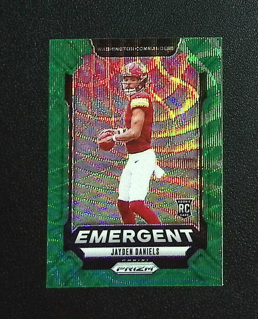 Jayden Daniels Rookie Card Emergent Green Wave 2024 Panini Prizm #2 Commanders: Panini, Donruss Optic, & Donruss Select, Prizm, Mosaic, Contenders, Zenith, Phoenix, Illusions, Absolute, Rookie NFL Sports Trading Cards, SP, SSP, Cards, Football Cards for Sale Near Me, Superbowl & 