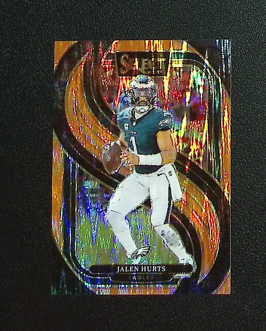Jalen Hurts Orange Shock Prizm /399 2024 Select #165 Philadelphia Eagles: Panini, Donruss Optic, & Donruss Select, Prizm, Mosaic, Contenders, Zenith, Phoenix, Illusions, Absolute, Rookie NFL Sports Trading Cards, SP, SSP, Cards, Football Cards for Sale Near Me, Superbowl & 