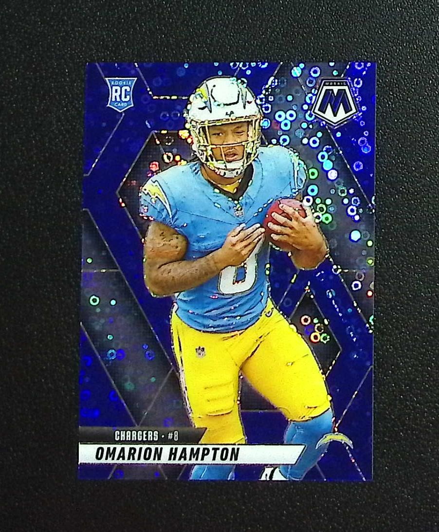 Omarion Hampton Rookie Blue No Huddle /99 2025 Mosaic #335 LA Chargers: Panini, Donruss Optic, & Donruss Select, Prizm, Mosaic, Contenders, Zenith, Phoenix, Illusions, Absolute, Rookie NFL Sports Trading Cards, SP, SSP, Cards, Football Cards for Sale Near Me, Superbowl & 