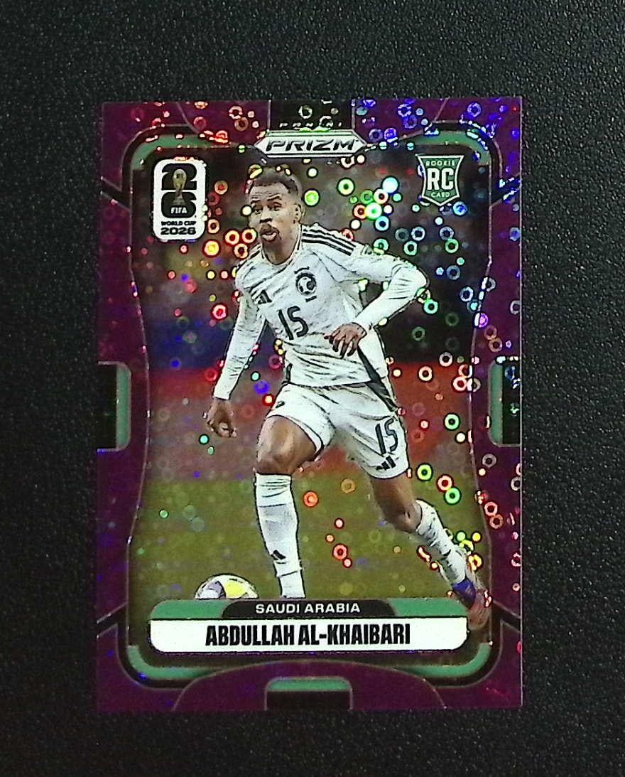 Abdullah Al-Khaibari Rookie Purple Disco /355 2026 Prizm FIFA World Cup #386: Panini Soccer Select, Prizm, Mosaic, Contenders, Revolution, Phoenix, FIFA World Cup, Soccer Rookie FIFA Sports Trading Cards, Silver, SP, SSP, Wave Prizms, Numbered Cards, Soccer sports Cards for Sal