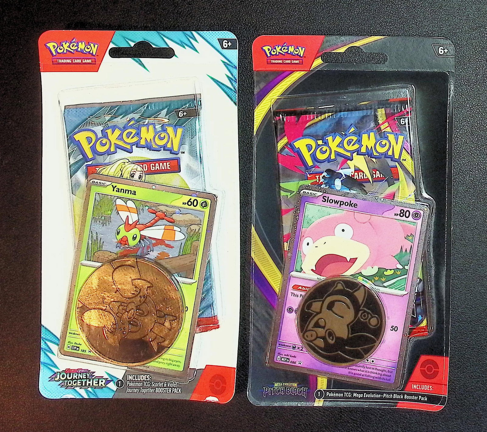 2 COUNT: 1 - Pokemon Journey Together w/Coin & 1 - Pitch Black w/Coin Checklane Booster Packs: Pokemon Trading Card Game Cards, Charizard, Pikachu, Mewto, EX, Referse Holo, Holo Rare Cards, Secret Rare Cards, Full Art Cards, Evee, 3 Stars Ultra Rare Cards, Double Rare, Illustration Rare, Specia