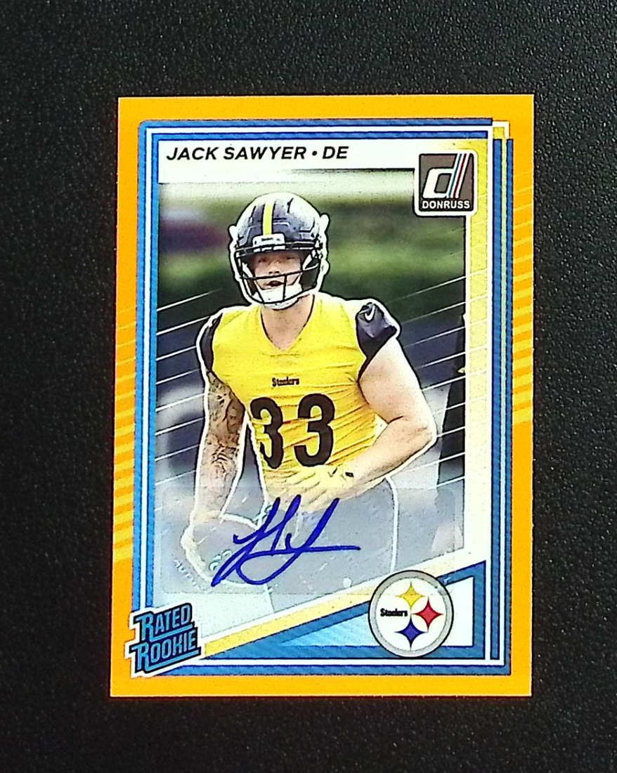 Jack Sawyer Rookie Auto Orange 2025 Donruss #390 Pittsburgh Steelers: Panini, Donruss Optic, & Donruss Select, Prizm, Mosaic, Contenders, Zenith, Phoenix, Illusions, Absolute, Rookie NFL Sports Trading Cards, SP, SSP, Cards, Football Cards for Sale Near Me, Superbowl & 