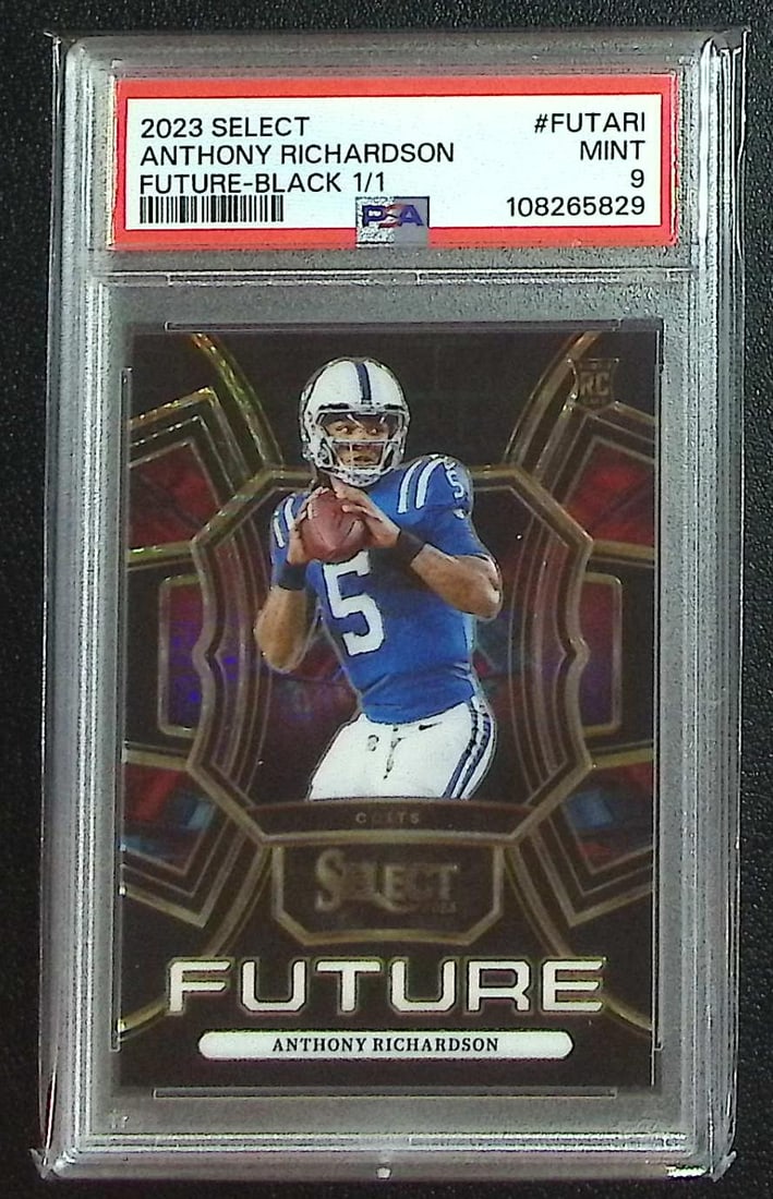 Anthony Richardson Rookie Future Black 1 of 1 2023 Select #FUT-ARI PSA 9 Colts: Panini, Donruss Optic, & Donruss Select, Prizm, Mosaic, Contenders, Zenith, Phoenix, Illusions, Absolute, Rookie NFL Sports Trading Cards, SP, SSP, Cards, Football Cards for Sale Near Me, Superbowl & 