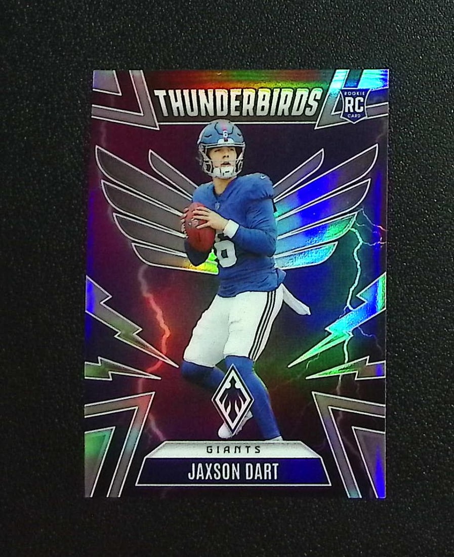Jaxson Dart Rookie Card Thunderbirds 2025 Panini Phoenix #38 New York Giants: Panini, Donruss Optic, & Donruss Select, Prizm, Mosaic, Contenders, Zenith, Phoenix, Illusions, Absolute, Rookie NFL Sports Trading Cards, SP, SSP, Cards, Football Cards for Sale Near Me, Superbowl & 