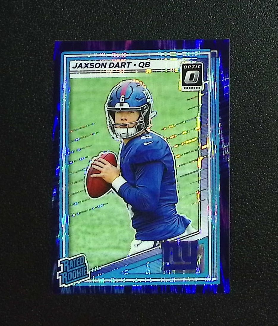 Jaxson Dart Rookie Purple Shock 2025 Donruss Optic #273 New York Giants: Panini, Donruss Optic, & Donruss Select, Prizm, Mosaic, Contenders, Zenith, Phoenix, Illusions, Absolute, Rookie NFL Sports Trading Cards, SP, SSP, Cards, Football Cards for Sale Near Me, Superbowl & 