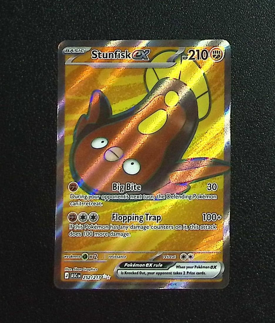 Pokemon Ascended Heroes Stunfisk Ex Ultra Rare #252: Pokemon Trading Card Game Cards, Charizard, Pikachu, Mewtwo, Reverse Holo, Holo Rare, Secret Rare Cards, Full Art Cards, Eevee, Ultra Rare Card, Illustration Rare, Special Illustration Rare SIR