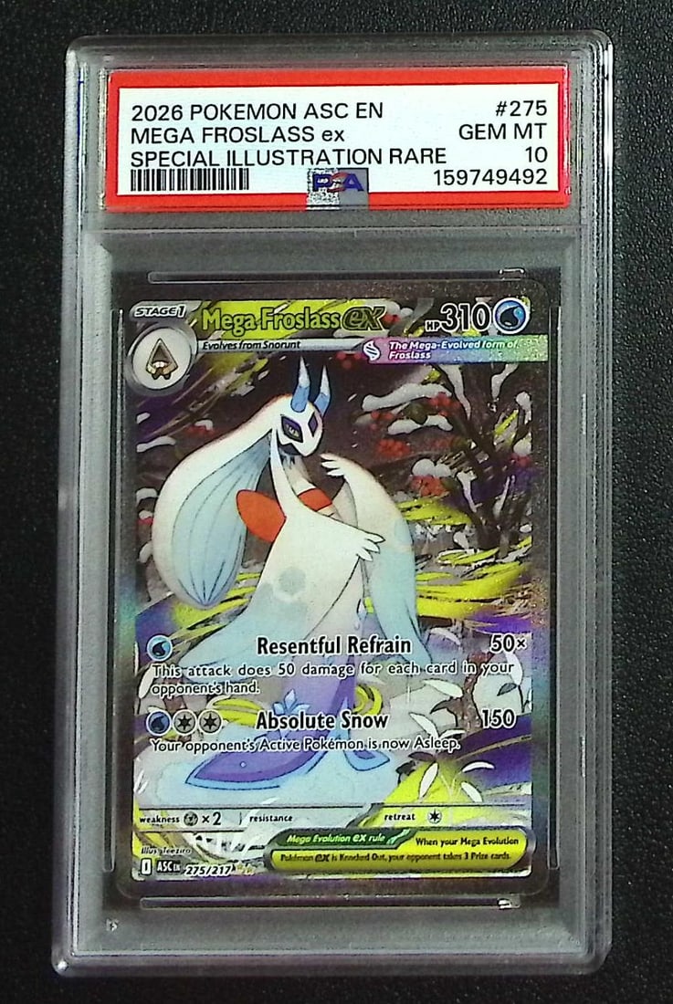 Pokemon Ascended Heroes Mega Froslass Ex Special Illustration Rare #275 PSA 10: Pokemon Trading Card Game Cards, Charizard, Pikachu, Mewtwo, Reverse Holo, Holo Rare, Secret Rare Cards, Full Art Cards, Eevee, Ultra Rare Card, Illustration Rare, Special Illustration Rare SIR
