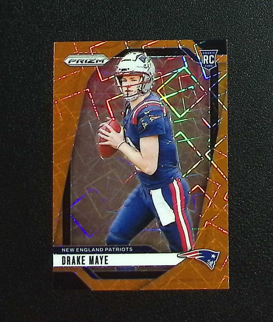 Drake Maye Rookie Card Orange Lazer 2024 Panini Prizm #329 New England Patriots: Panini, Donruss Optic, & Donruss Select, Prizm, Mosaic, Contenders, Zenith, Phoenix, Illusions, Absolute, Rookie NFL Sports Trading Cards, SP, SSP, Cards, Football Cards for Sale Near Me, Superbowl & 