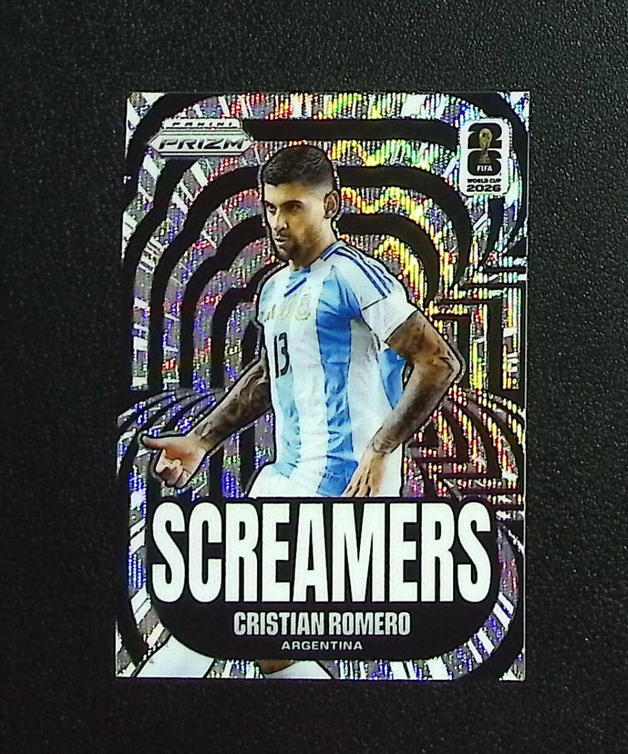 Cristian Romero Screamers Wave Prizm 2026 Panini Prizm FIFA World Cup #13 Argentina: Panini Soccer Select, Prizm, Mosaic, Contenders, Revolution, Phoenix, FIFA World Cup, Soccer Rookie FIFA Sports Trading Cards, Silver, SP, SSP, Wave Prizms, Numbered Cards, Soccer sports Cards for Sal