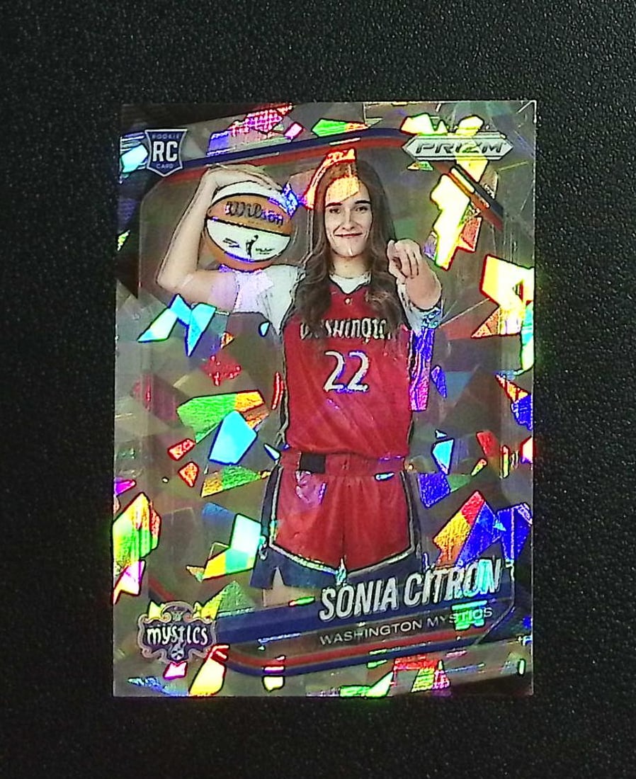 Sonia Citron Rookie Cracked Ice Variation 2025 Panini WNBA Prizm #148 Mystics: Panini, Donruss Optic, Donruss Select, Prizm, Mosaic, Contenders, Revolution, Phoenix, NBA Hoops, Rookie NFL Sports Trading Cards, Silver, SP, SSP, Wave Prizms, Numbered Cards, Basketball sports Cards
