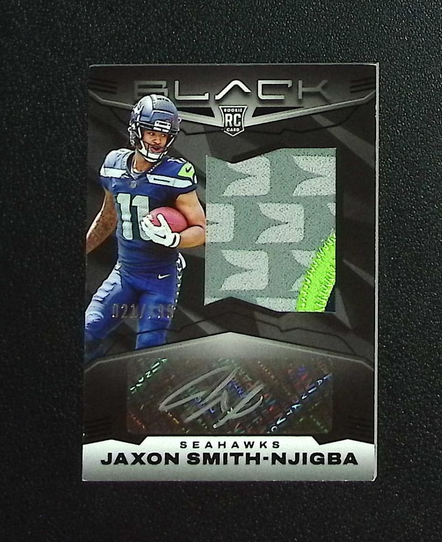 Jaxon Smith-Njigba Rookie Patch Auto /199 2023 Panini Black #234 Seattle Seahawks: Panini, Donruss Optic, & Donruss Select, Prizm, Mosaic, Contenders, Zenith, Phoenix, Illusions, Absolute, Rookie NFL Sports Trading Cards, SP, SSP, Cards, Football Cards for Sale Near Me, Superbowl & 