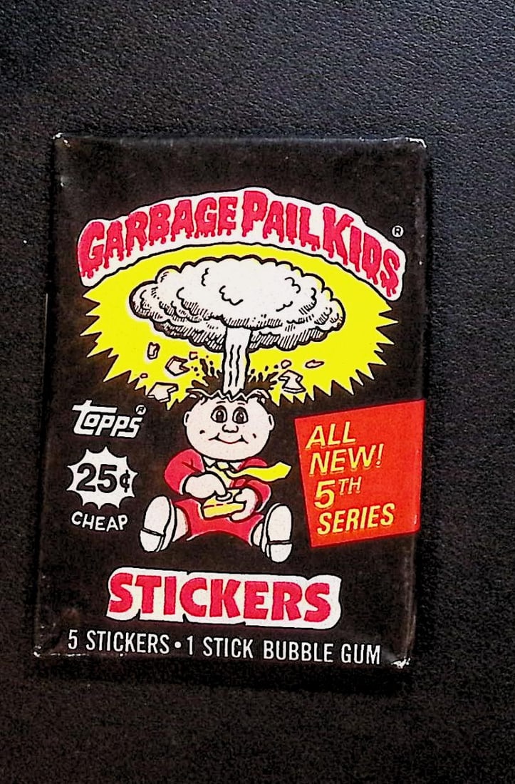 1986 Topps Vintage Garbage Pail Kids Retail Box Wax Pack - 5th Series: Sealed Packs this old have no card quality guarantees - Topps Trading Cards Sold on Line, Auction Lots for sale on line, Trading Card Stickers