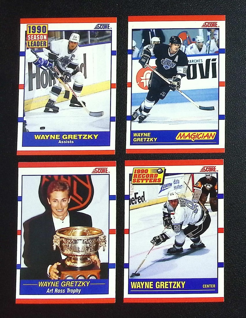 Lot of 4 Wayne Gretzky 1990-91 Score Hockey Cards. All Different, See Pictures: Score NHL Hockey Trading & Sports Cards, Sports Cards for Sale Near Me, Stanley Cup & Hall of Fame Players, Valuable Auction Memorabilia Lots for Sale On Line