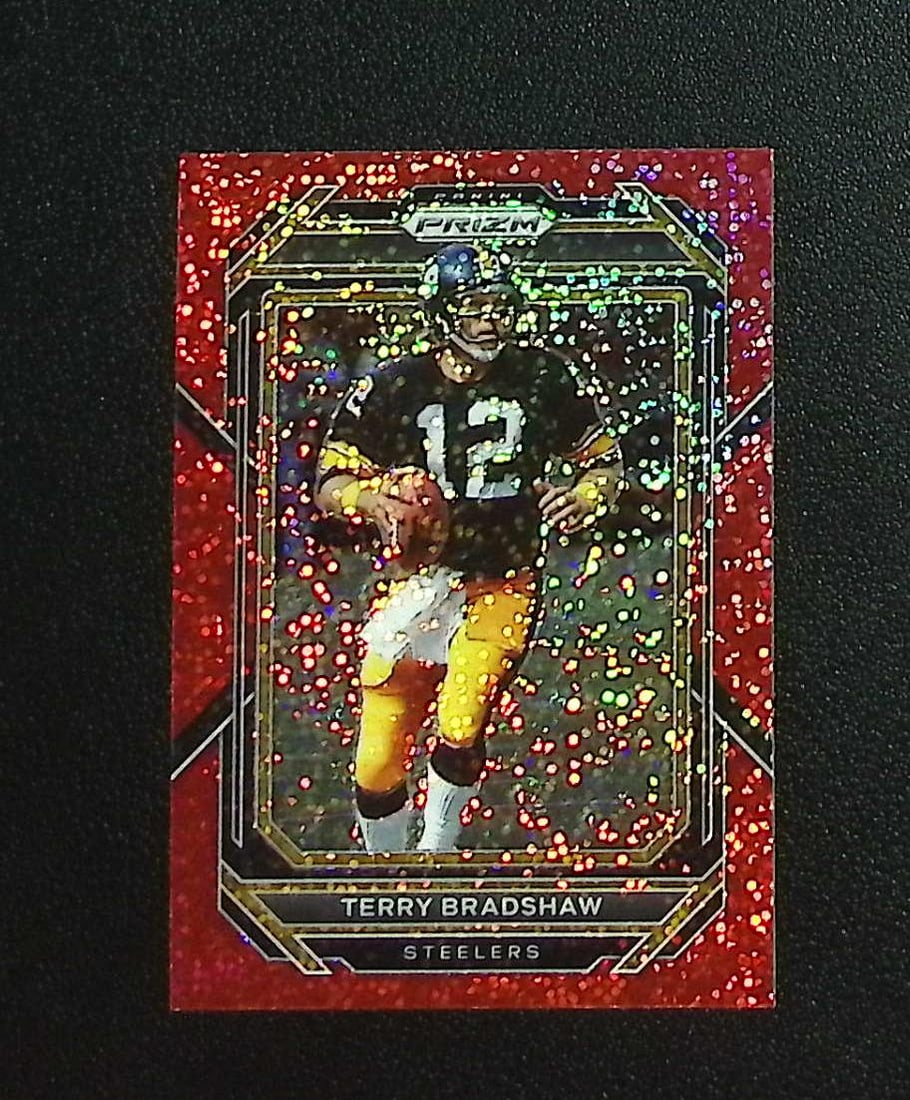 Terry Bradshaw Red Sparkle Prizm 2022 Panini Prizm #252 Pittsburgh Steelers: Panini, Donruss Optic, & Donruss Select, Prizm, Mosaic, Contenders, Zenith, Phoenix, Illusions, Absolute, Rookie NFL Sports Trading Cards, SP, SSP, Cards, Football Cards for Sale Near Me, Superbowl & 