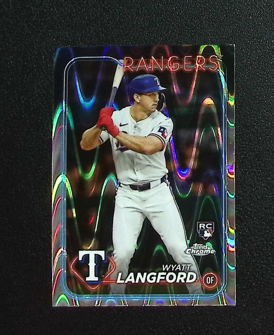 Wyatt Langford Rookie Raywave Refractor 2024 Topps Chrome #122 Texas Rangers: Topps, Bowman, & Fanatics Baseball MLB Trading & Sports Cards, Sports Cards for Sale Near Me, World Series & Hall of Fame Players Memorabilia, Refractors, X-Fractors, Numbered, SP, SSP, Valuable Aucti
