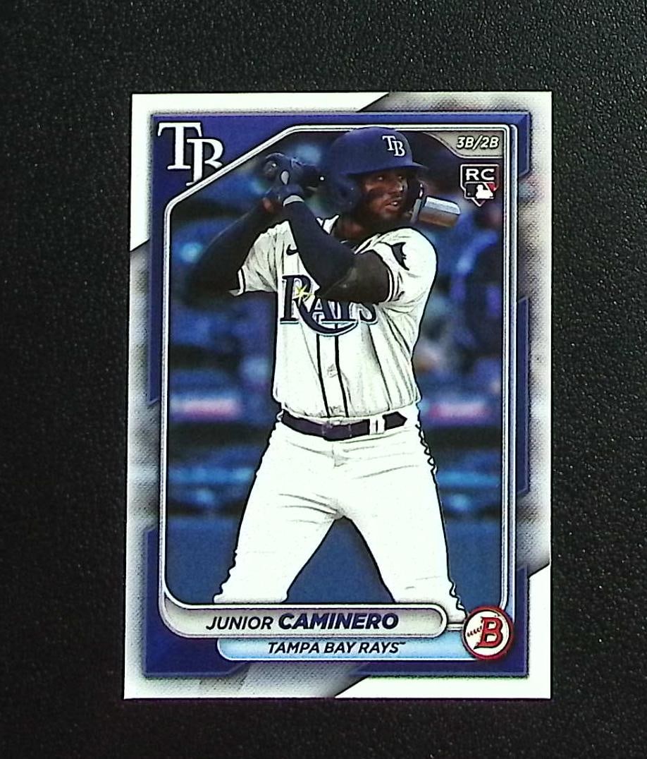 Junior Caminero Rookie Card 2024 Bowman #20 Tampa Bay Rays: Topps, Bowman, & Fanatics Baseball MLB Trading & Sports Cards, Sports Cards for Sale Near Me, World Series & Hall of Fame Players Memorabilia, Refractors, X-Fractors, Numbered, SP, SSP, Valuable Aucti