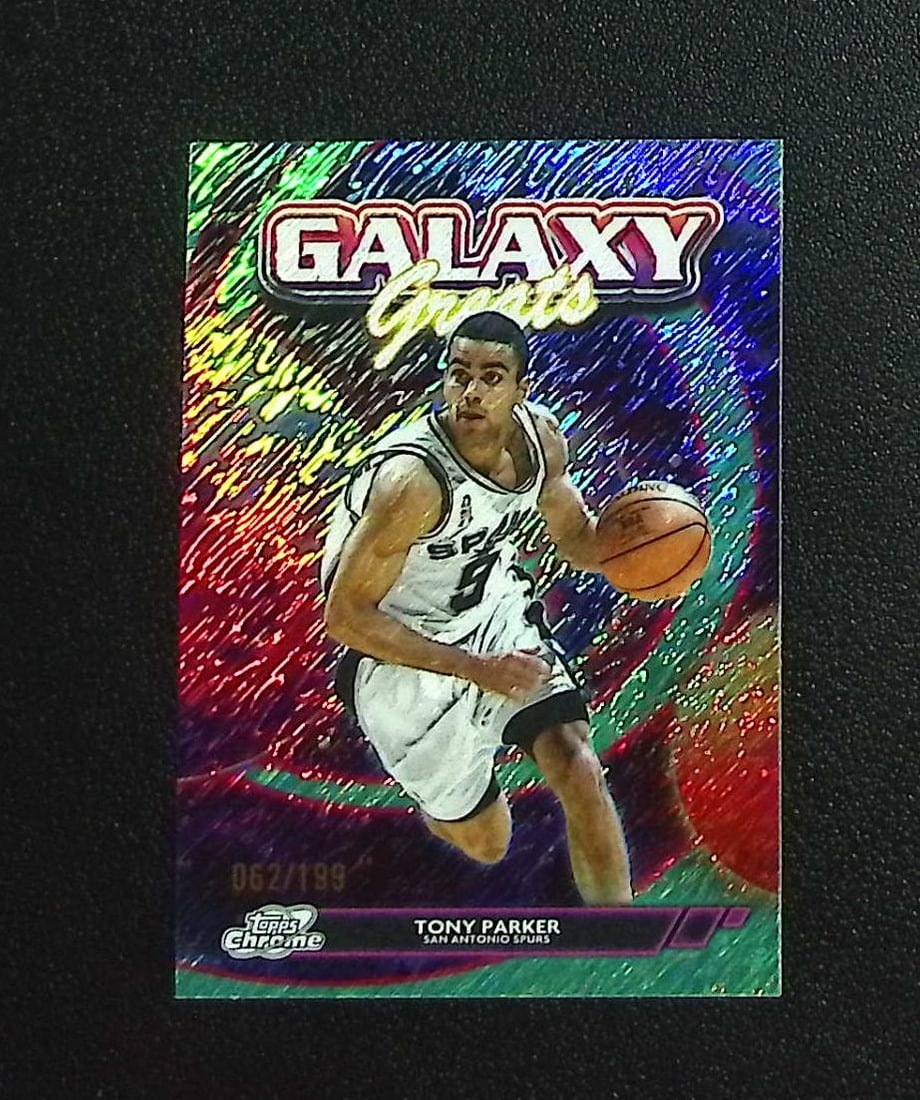 Tony Parker Galaxy Greats Aqua Shimmer /199 2025-26 Topps Cosmic Chrome #GG-32: Topps & Bowman Basketball NBA Trading & Sports Cards, Sports Cards for Sale Near Me, Chrome, Refractor, SP, SSP, Valuable Auction Memorabilia Lots Sold On Line, NBA Championship & Hall of Fame Player 