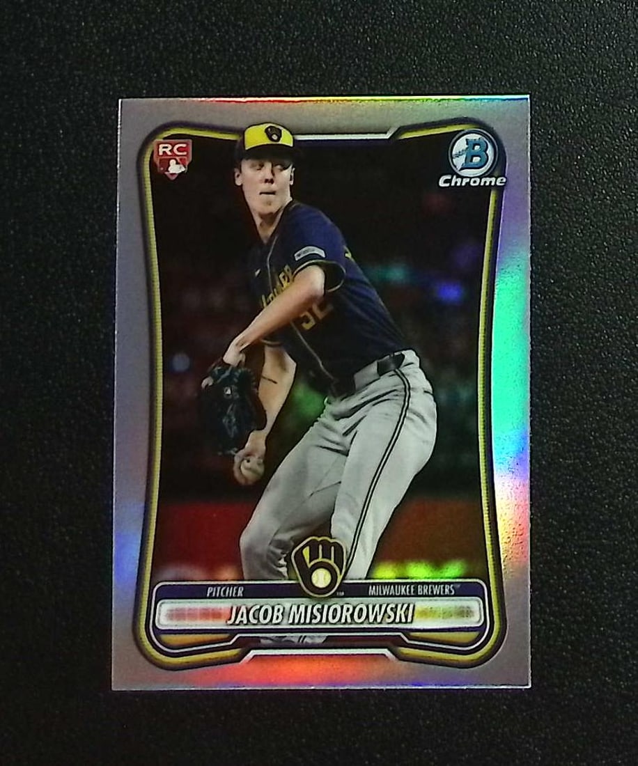 Jacob Misiorowski Red Rookie Logo 2026 Bowman Chrome #35 Milwaukee Brewers: Topps, Bowman, & Fanatics Baseball MLB Trading & Sports Cards, Sports Cards for Sale Near Me, World Series & Hall of Fame Players Memorabilia, Refractors, X-Fractors, Numbered, SP, SSP, Valuable Aucti