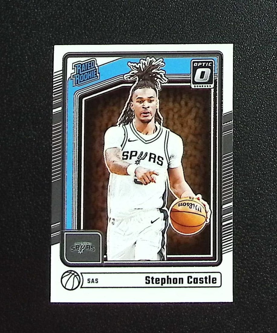 Stephon Castle Rookie Card 2024-25 Donruss Optic #254 San Antonio Spurs: Panini, Donruss Optic, Donruss Select, Prizm, Mosaic, Contenders, Revolution, Phoenix, NBA Hoops, Rookie NFL Sports Trading Cards, Silver, SP, SSP, Wave Prizms, Numbered Cards, Basketball sports Cards