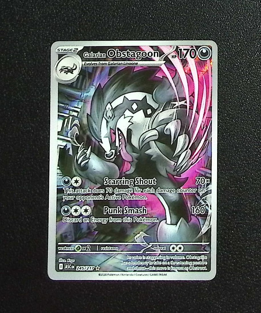 Pokemon Ascended Heroes Galarian Obstagoon Illustration Rare #245: Pokemon Trading Card Game Cards, Charizard, Pikachu, Mewtwo, Reverse Holo, Holo Rare, Secret Rare Cards, Full Art Cards, Eevee, Ultra Rare Card, Illustration Rare, Special Illustration Rare SIR