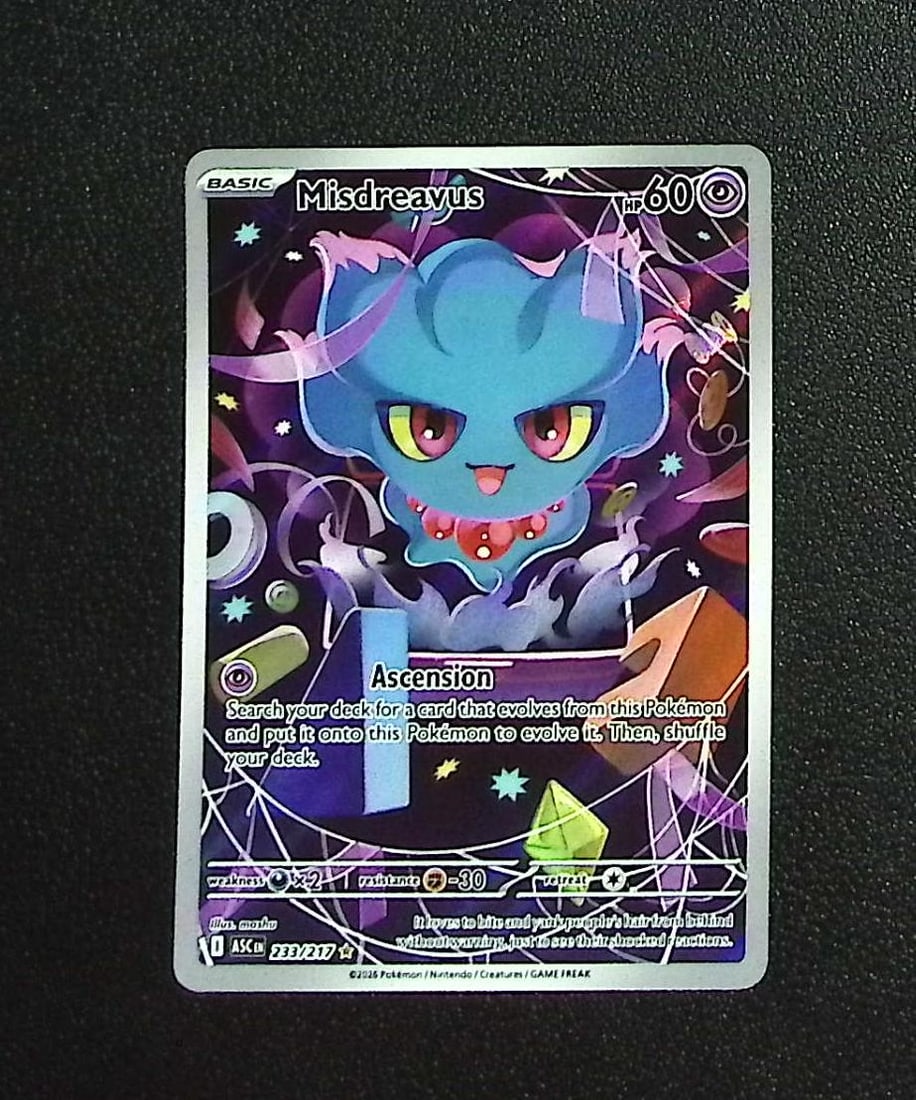 Pokemon Ascended Heroes Misdreavus Illustration Rare #233: Pokemon Trading Card Game Cards, Charizard, Pikachu, Mewtwo, Reverse Holo, Holo Rare, Secret Rare Cards, Full Art Cards, Eevee, Ultra Rare Card, Illustration Rare, Special Illustration Rare SIR