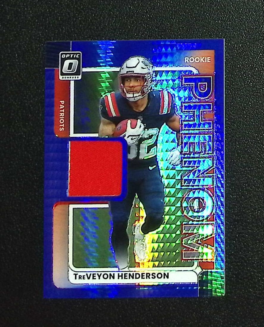 TreVeyon Henderson Rookie Blue Hyper Patch 2025 Donruss Optic #RPBH-THN Patriots: Panini, Donruss Optic, & Donruss Select, Prizm, Mosaic, Contenders, Zenith, Phoenix, Illusions, Absolute, Rookie NFL Sports Trading Cards, SP, SSP, Cards, Football Cards for Sale Near Me, Superbowl & 