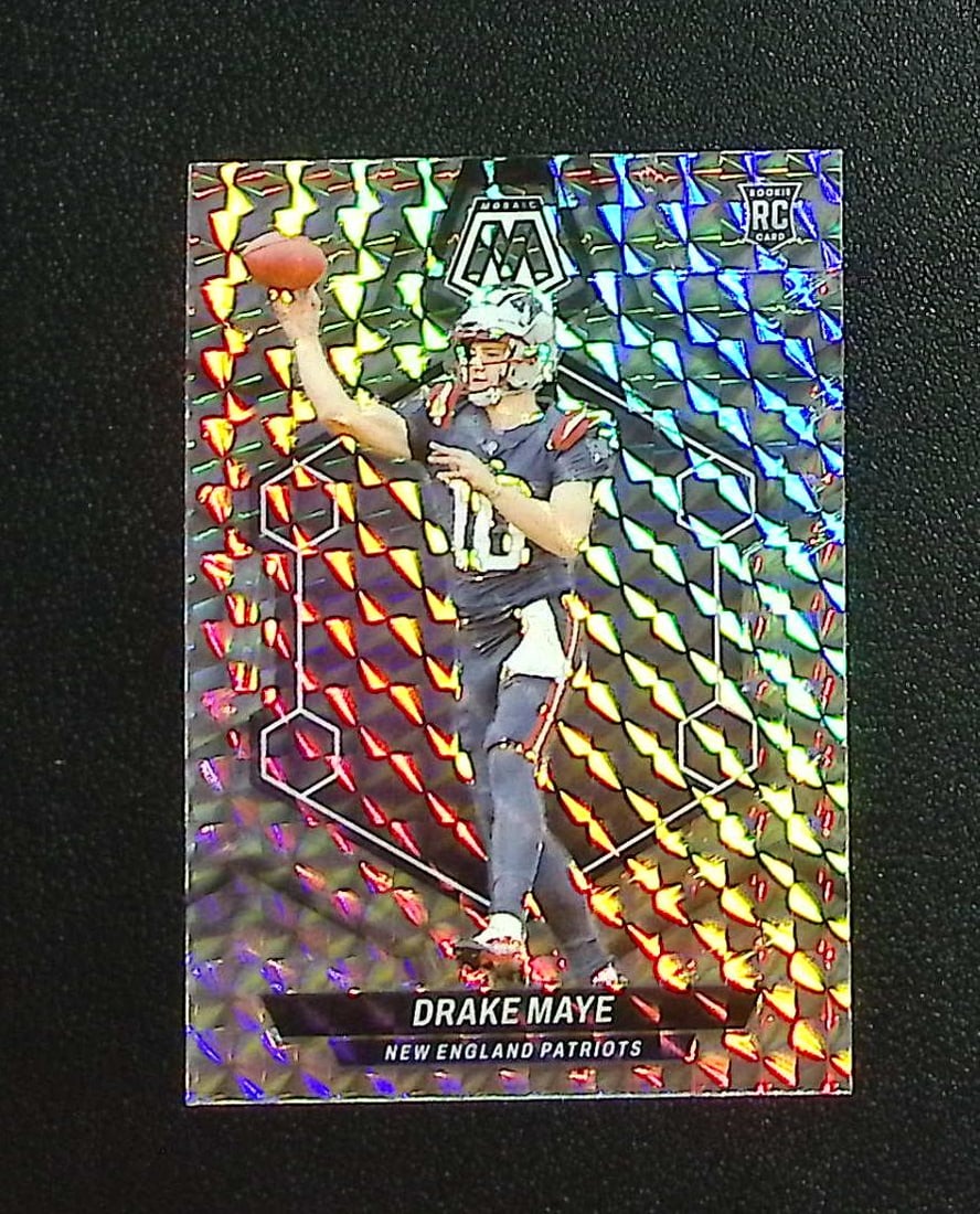 Drake Maye Rookie Silver Mosaic Prizm 2024 Mosaic #303 New England Patriots: Panini, Donruss Optic, & Donruss Select, Prizm, Mosaic, Contenders, Zenith, Phoenix, Illusions, Absolute, Rookie NFL Sports Trading Cards, SP, SSP, Cards, Football Cards for Sale Near Me, Superbowl & 