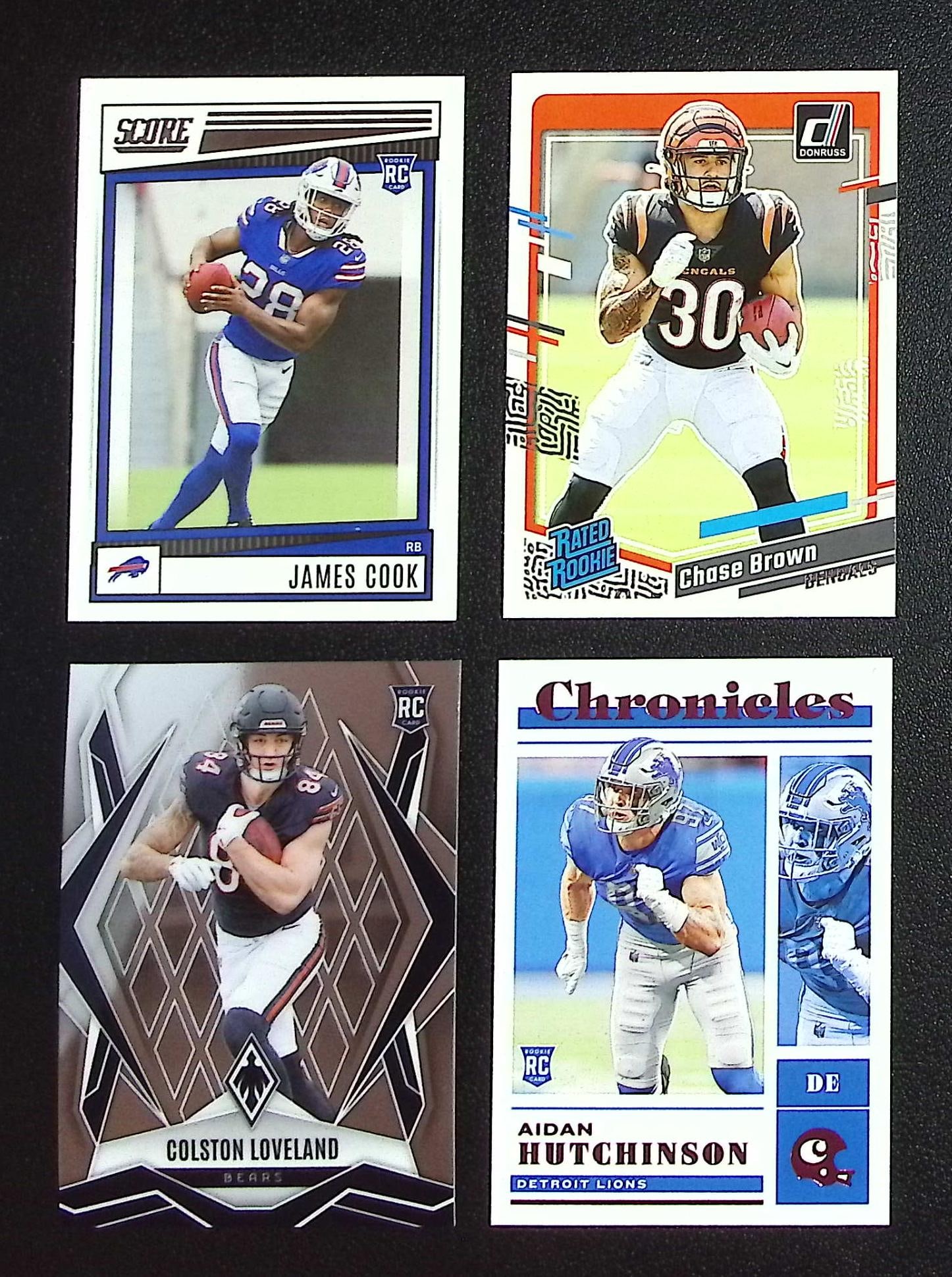 Lot of 4 NFL Rookie Cards. Cook, Brown, Loveland, Hutchinson: Topps & Bowman Football NFL Trading Sports Cards, Sports Cards for Sale Near Me, Super Bowl & Hall of Fame Player Cards, Resurgence, Composite, SP, SSP, Valuable Auction Memorabilia Lots For Sale On L