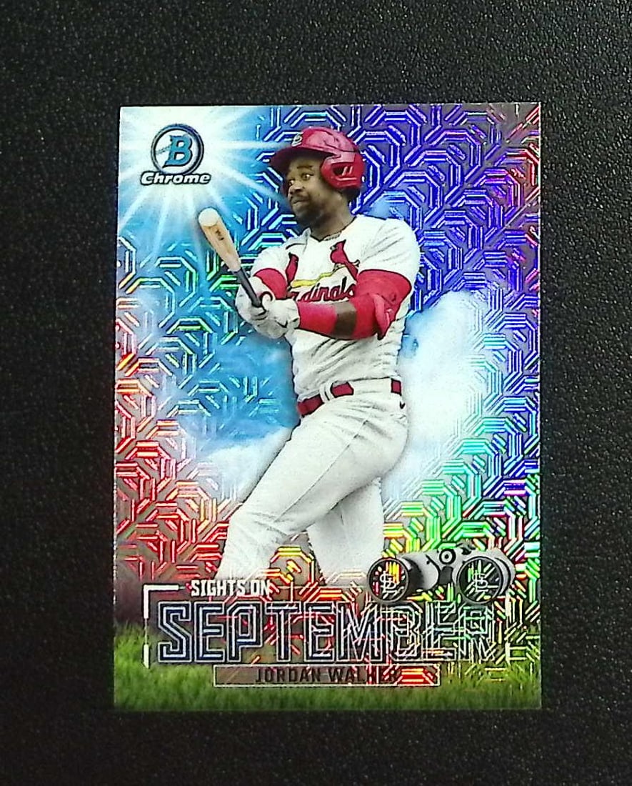 Jordan Walker Sights on September Mojo Refractor 2023 Bowman Chrome #SOS-19: Topps, Bowman, & Fanatics Baseball MLB Trading & Sports Cards, Sports Cards for Sale Near Me, World Series & Hall of Fame Players Memorabilia, Refractors, X-Fractors, Numbered, SP, SSP, Valuable Aucti