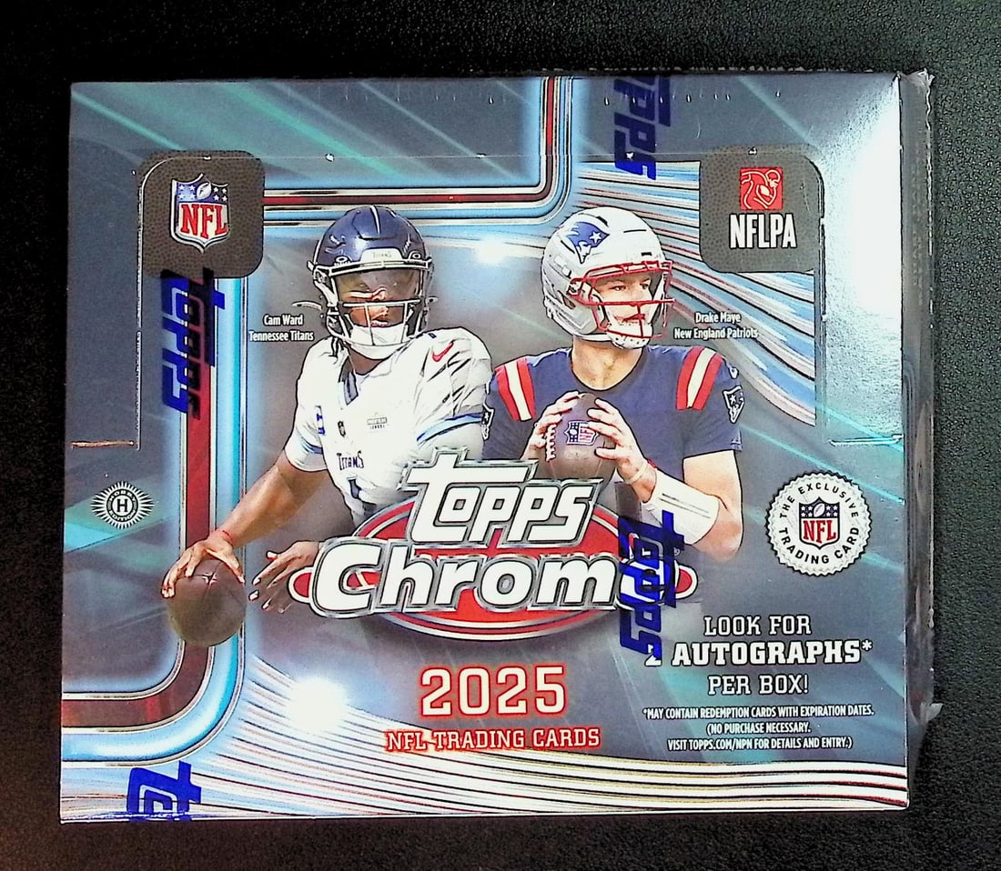 2025 Topps Chrome Football JUMBO HOBBY BOX: Topps Football NFL Trading & Sports Cards, Refractors, Prism Refractors, X-Fractors, Sports Cards for Sale Near Me, Super Bowl & Hall of Fame Players, Autographs, SP, SSP, Valuable Auction Memorabilia