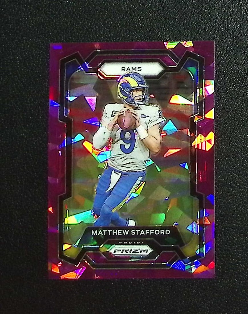 Matthew Stafford Purple Ice /225 2023 Panini Prizm #169 Los Angeles Rams: Panini, Donruss Optic, & Donruss Select, Prizm, Mosaic, Contenders, Zenith, Phoenix, Illusions, Absolute, Rookie NFL Sports Trading Cards, SP, SSP, Cards, Football Cards for Sale Near Me, Superbowl & 