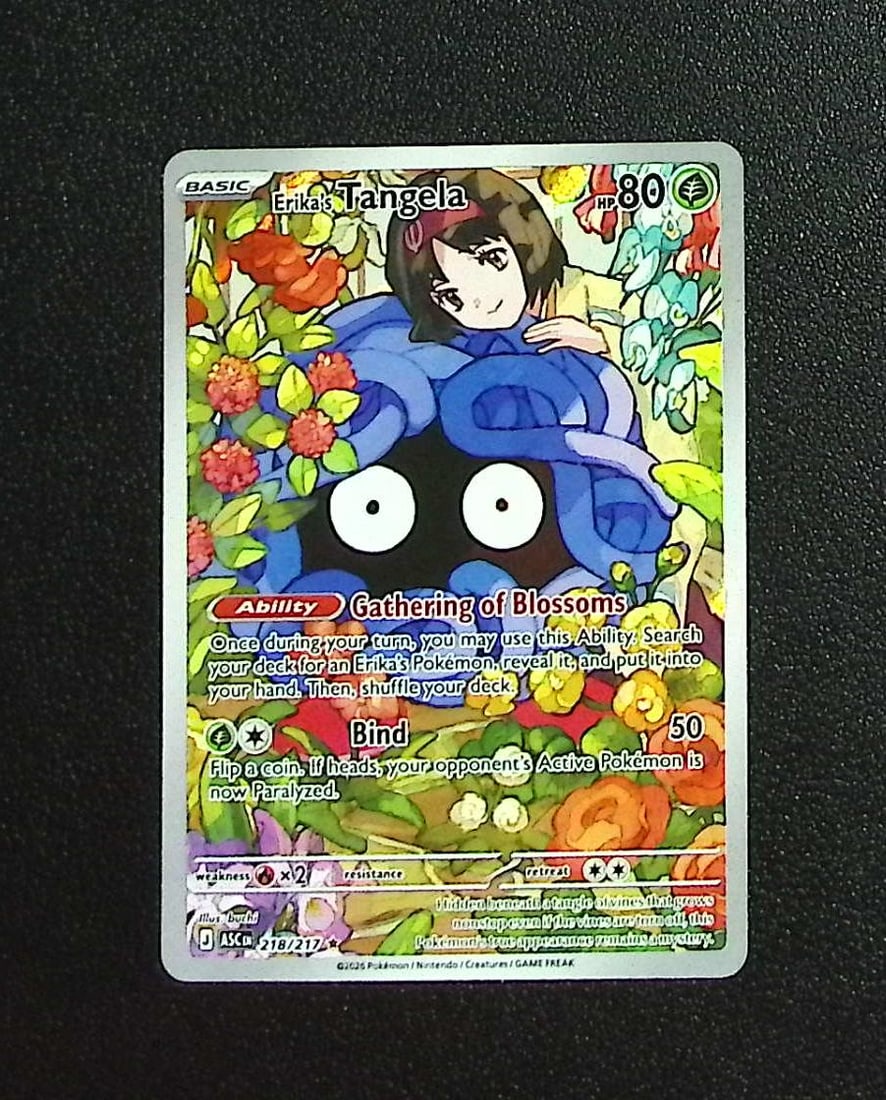 Pokemon Ascended Heroes Erika's Tangela Illustration Rare #218: Pokemon Trading Card Game Cards, Charizard, Pikachu, Mewtwo, Reverse Holo, Holo Rare, Secret Rare Cards, Full Art Cards, Eevee, Ultra Rare Card, Illustration Rare, Special Illustration Rare SIR