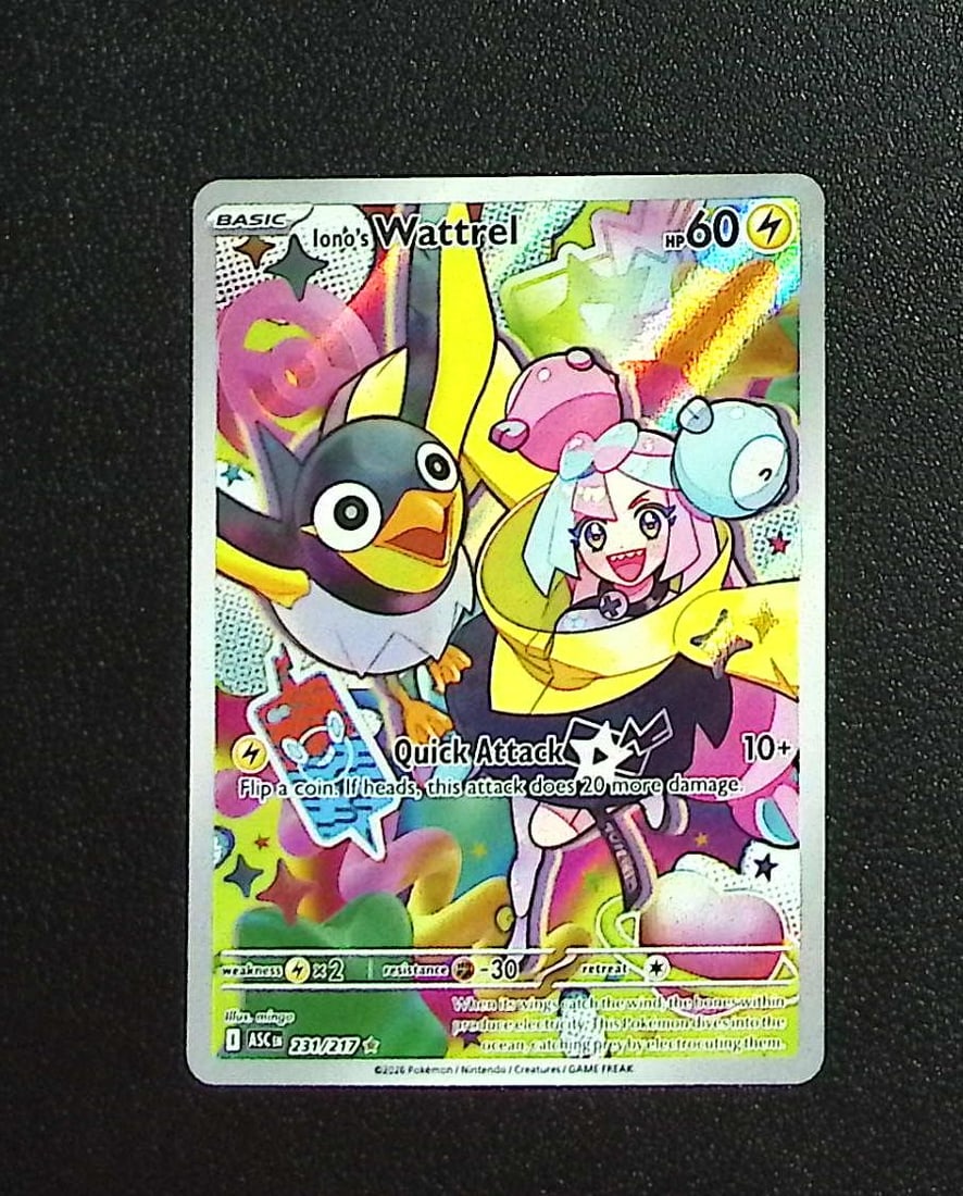 Pokemon Ascended Heroes Iono's Wattrel Illustration Rare #231: Pokemon Trading Card Game Cards, Charizard, Pikachu, Mewtwo, Reverse Holo, Holo Rare, Secret Rare Cards, Full Art Cards, Eevee, Ultra Rare Card, Illustration Rare, Special Illustration Rare SIR