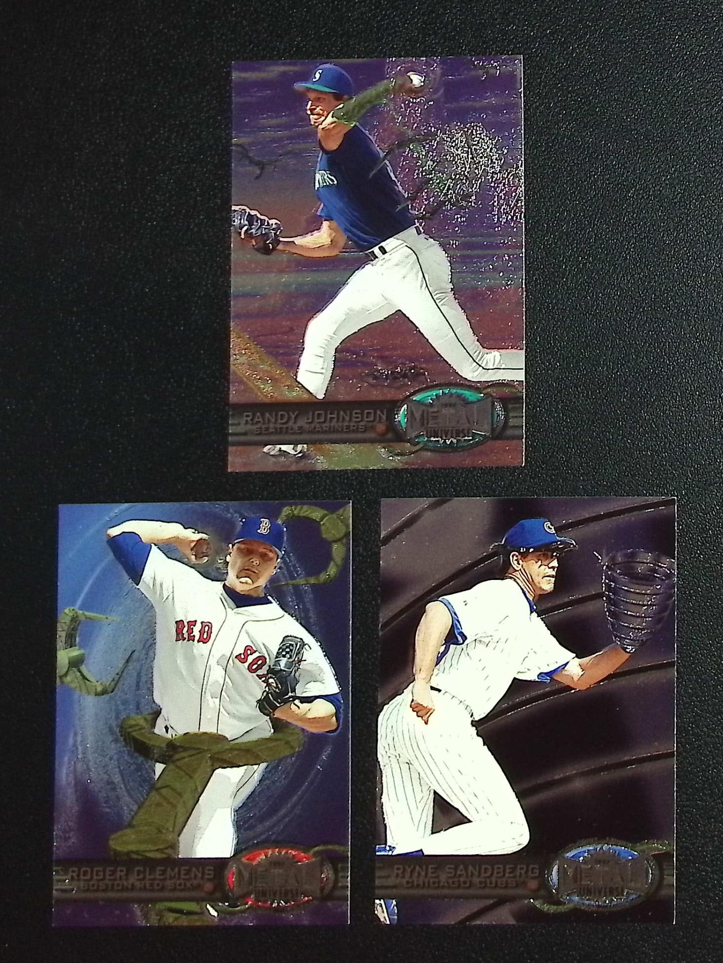 Lot of 3 1997 Metal Universe Baseball Cards. Johnson, Clemens, Sandberg: Fleer Baseball MLB Trading & Sports Cards, Old Sports Cards for Sale Near Me, Auction Memorabilia Lots for Sale On Line, World Series & Hall of Fame Players