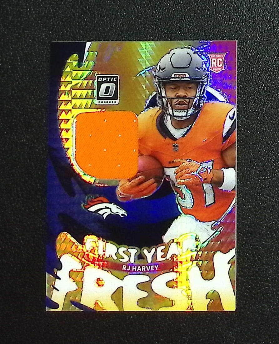 RJ Harvey Rookie Blue Hyper Patch 2025 Donruss Optic #FYFBH-RHY Denver Broncos: Panini, Donruss Optic, & Donruss Select, Prizm, Mosaic, Contenders, Zenith, Phoenix, Illusions, Absolute, Rookie NFL Sports Trading Cards, SP, SSP, Cards, Football Cards for Sale Near Me, Superbowl & 
