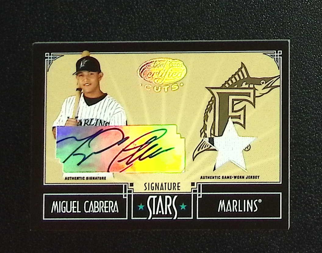 Miguel Cabrera Game Worn Patch Auto /24 2004 Leaf Certified Cuts #S-37 Florida Marlins: Leaf Baseball MLB Trading & Sports Cards, Old Sports Cards for Sale Near Me, Auction Memorabilia Lots for Sale On Line, World Series & Hall of Fame Players
