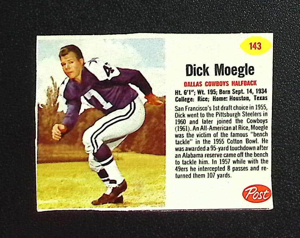 Dick Moegle 1962 Post Cereal #143 Dallas Cowboys Vintage Card (1 of 2)