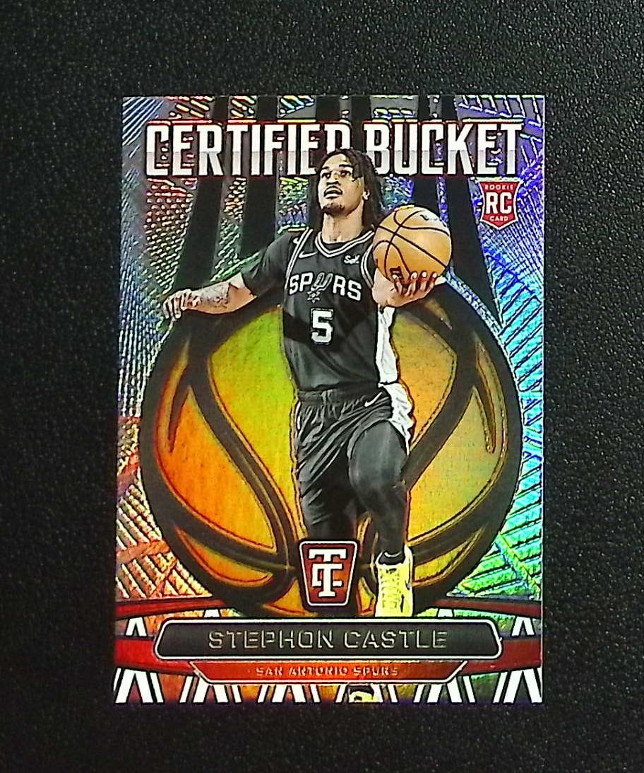 Stephon Castle Rookie Card Certified Bucket 2024-25 Totally Certified #20 Spurs: Panini, Donruss Optic, Donruss Select, Prizm, Mosaic, Contenders, Revolution, Phoenix, NBA Hoops, Rookie NFL Sports Trading Cards, Silver, SP, SSP, Wave Prizms, Numbered Cards, Basketball sports Cards