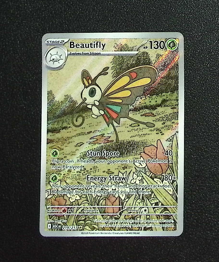 Pokemon Ascended Heroes Beautifly Illustration Rare #219: Pokemon Trading Card Game Cards, Charizard, Pikachu, Mewtwo, Reverse Holo, Holo Rare, Secret Rare Cards, Full Art Cards, Eevee, Ultra Rare Card, Illustration Rare, Special Illustration Rare SIR