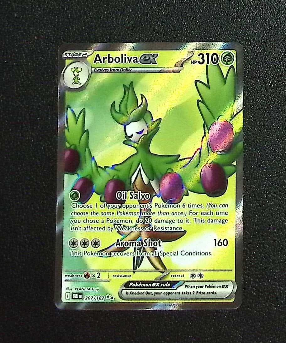 Pokemon Destined Rivals Arboliva Ex Ultra Rare #207: Pokemon Trading Card Game Cards, Charizard, Pikachu, Mewtwo, Reverse Holo, Holo Rare, Secret Rare Cards, Full Art Cards, Eevee, Ultra Rare Card, Illustration Rare, Special Illustration Rare SIR