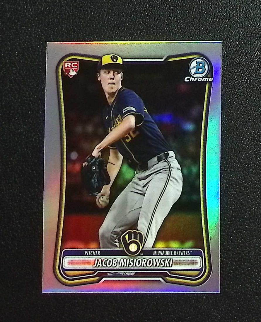 Jacob Misiorowski Red Rookie Logo 2026 Bowman Chrome #35 Milwaukee Brewers: Topps, Bowman, & Fanatics Baseball MLB Trading & Sports Cards, Sports Cards for Sale Near Me, World Series & Hall of Fame Players Memorabilia, Refractors, X-Fractors, Numbered, SP, SSP, Valuable Aucti