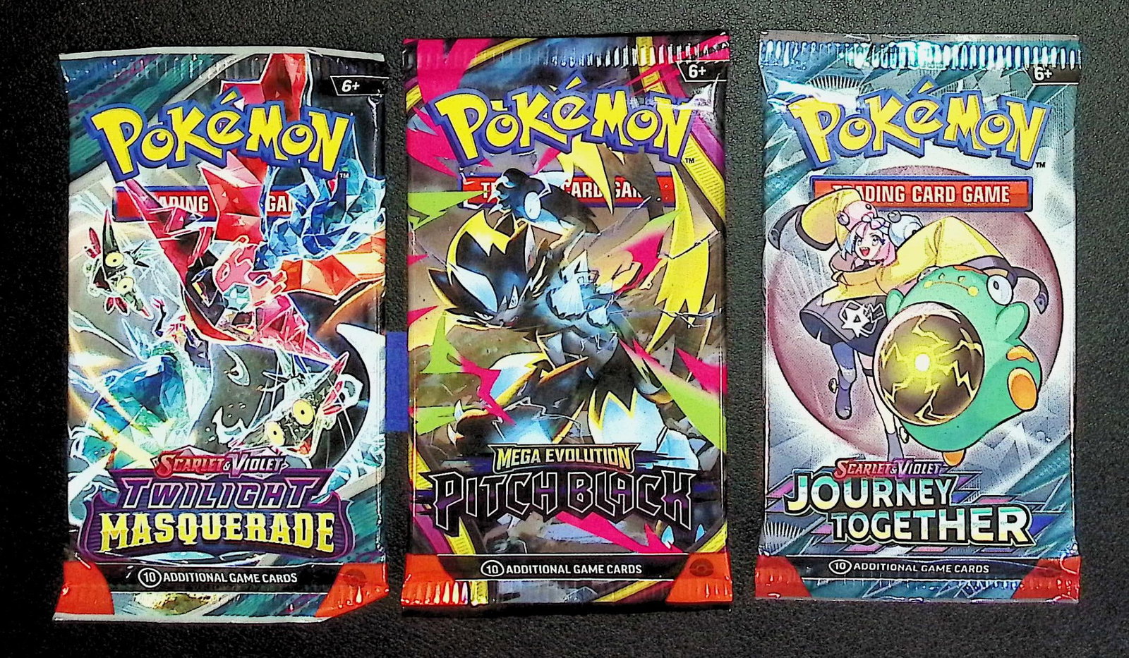 3 COUNT: 1 - Pokemon Journey Together, 1 - Pitch Black, & 1 - Twilight Masquerade Booster Packs (1 of 1)