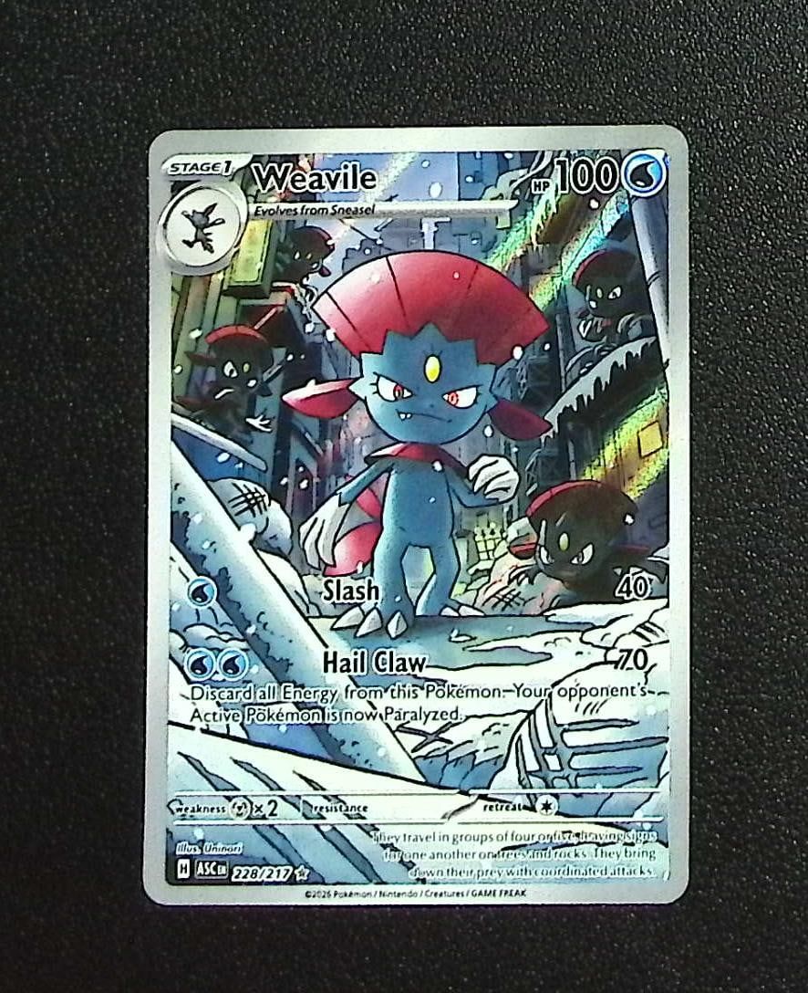 Pokemon Ascended Heroes Weavile Illustration Rare #228: Pokemon Trading Card Game Cards, Charizard, Pikachu, Mewtwo, Reverse Holo, Holo Rare, Secret Rare Cards, Full Art Cards, Eevee, Ultra Rare Card, Illustration Rare, Special Illustration Rare SIR